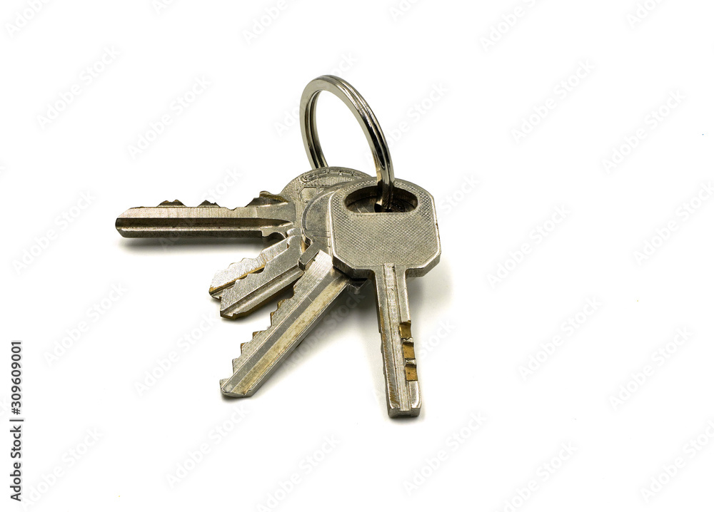 key ring and keys isolated on white background ,real estate and security concept key ring and keys isolated on white background ,real estate and security concept