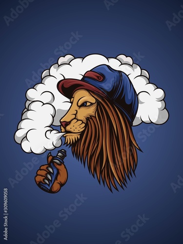 Vaping lion in rapper style illustration