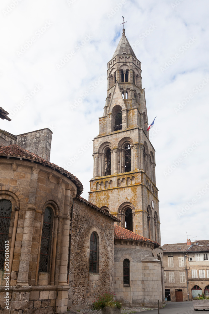 Romanesque bell tower of the Colegiate church of St-Leonard-de-Noblat , Nouvelle-Aquitaine, France