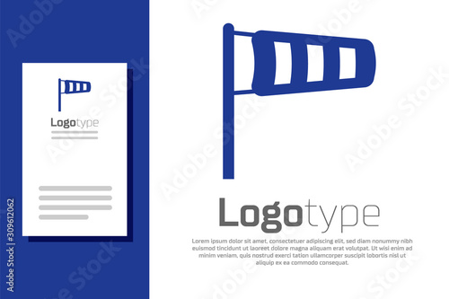 Blue Cone meteorology windsock wind vane icon isolated on white background. Windsock indicate the direction and strength of the wind. Logo design template element. Vector Illustration