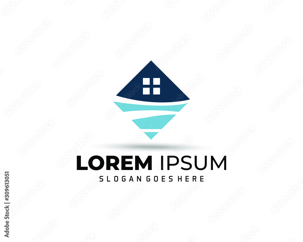  logo design of a building or house with waves