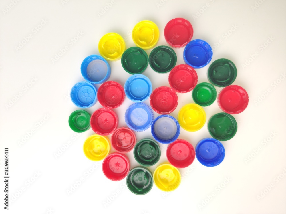 Plastic multi-colored bottle caps. excellent raw material for recycling