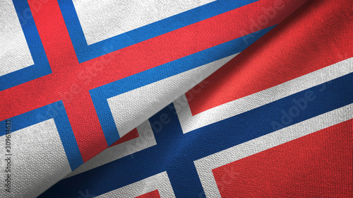 Faroe Islands and Norway two flags textile cloth, fabric texture