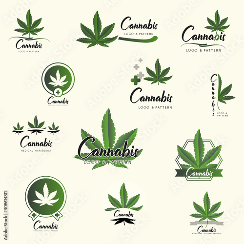 Marijuana, Cannabis icons. Set of medical marijuana icons. Drug consumption.