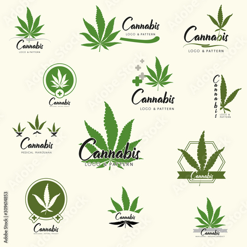 Marijuana, Cannabis icons. Set of medical marijuana icons. Drug consumption.