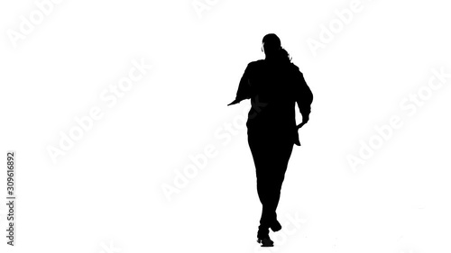 black silhouette on white background, girl dancing hip hop, street dancing,isolated