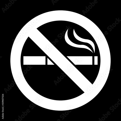 Stop smoking – quit smoking sign symbol. Cigarette pictogram. White vector icon on black background.