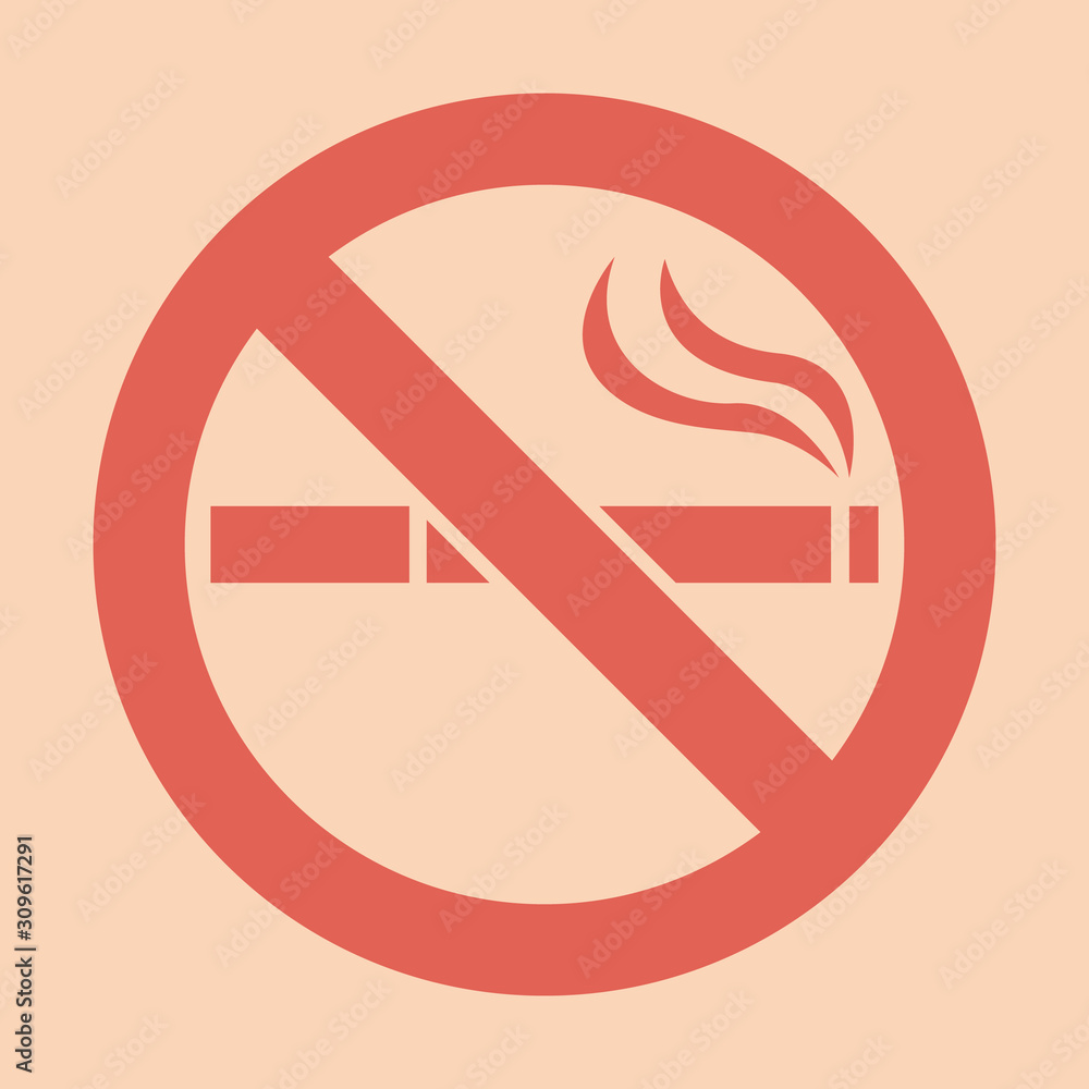 Stop smoking – quit smoking sign symbol. Cigarette pictogram. Red vector icon II on pink background. Stop smoking – quit smoking sign symbol. Cigarette pictogram. Red vector icon II on pink background.