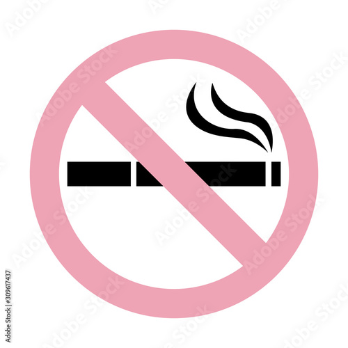 Stop smoking – quit smoking sign symbol. Cigarette pictogram. Light pink vector icon.