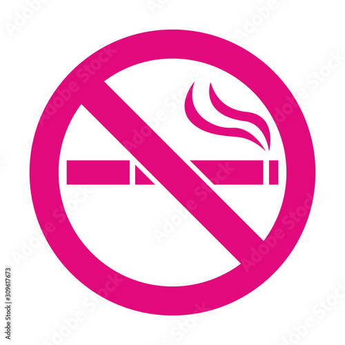 Stop smoking – quit smoking sign symbol. Cigarette pictogram. Pink vector icon II.