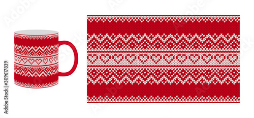 Knit seamless pattern. Xmas, Valentine day print. Vector illustration.
