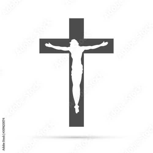 Silhouette of the crucifixion of Jesus Christ on a white background