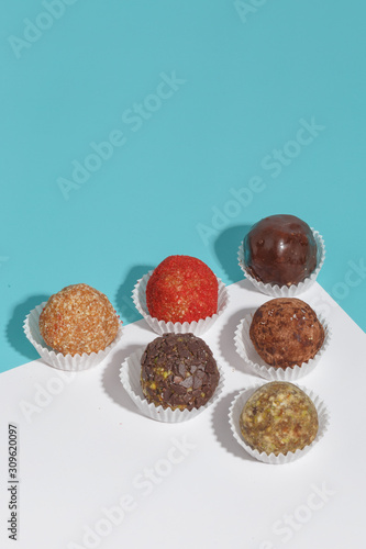 Appetizing natural desserts on a bright colored background