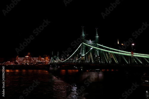 Liberty Bridge in Budapest at night. 