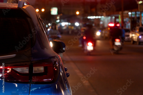 Blurred images of light traffic on the night road. © thongchainak
