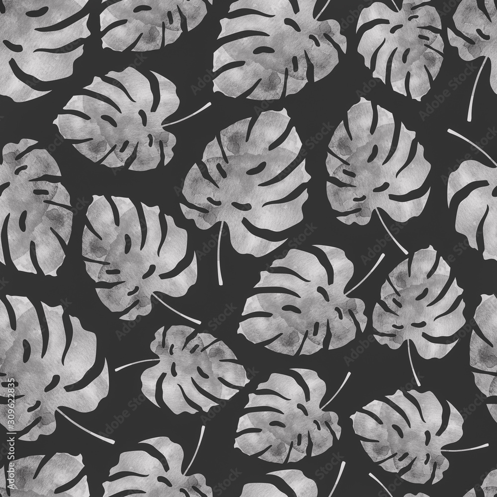 Fototapeta premium Monstera leaf pattern in black and white