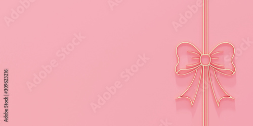 Yellow bow on a pink background - 3D illustration