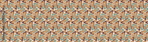Mid Century Vector Modern Vintage Pattern Banner Background. Graphic Design Trend Shape. Seamless 1960s Style Retro Fabric Geometric Ribbon Edge. Hip Beige Brown Flat Color Washi Tape EPS 10
