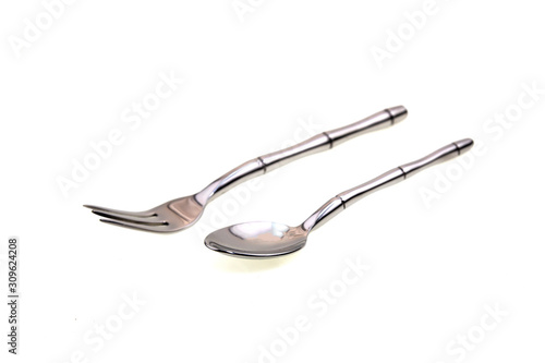 fork and spoon isolated on white background