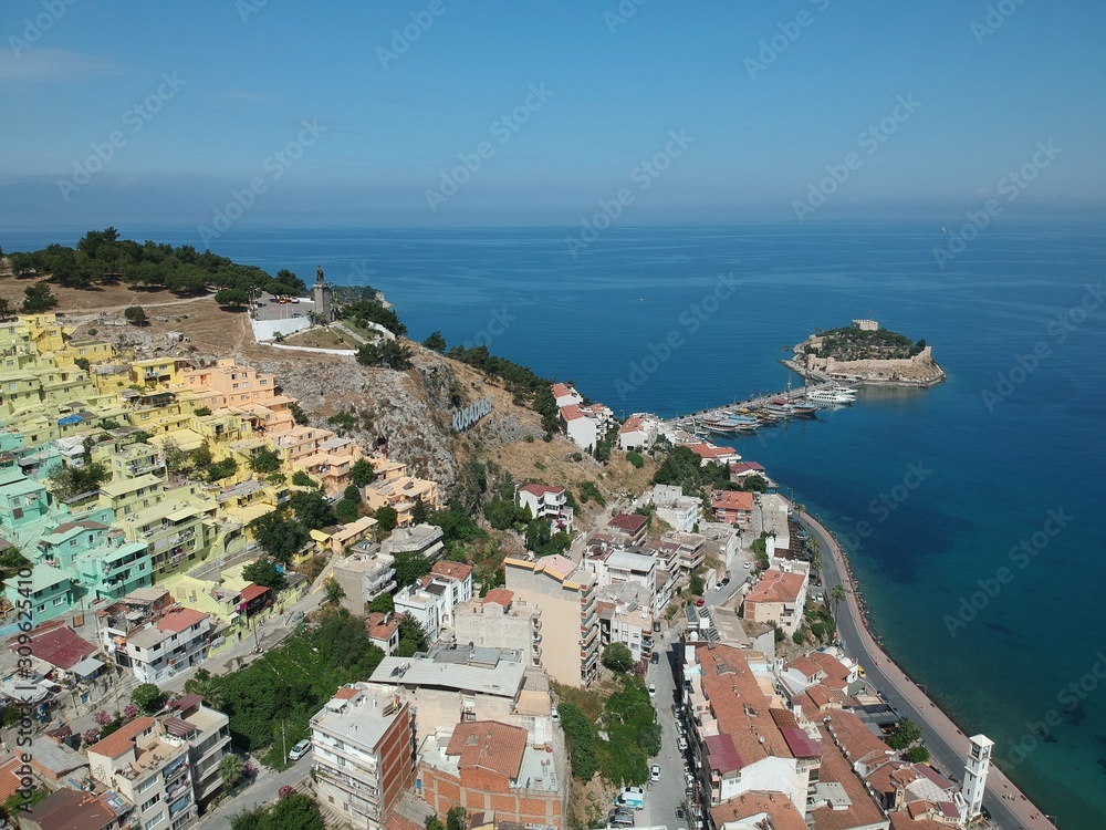 KUSADASI, TURKEY - JUNE, 26: aerial view on the port side of the city