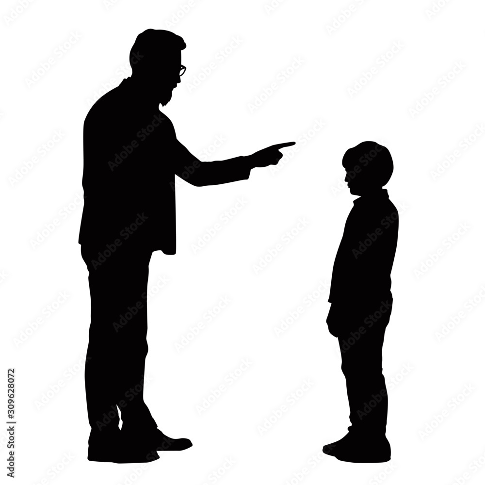 Silhouette Of Father Scolding His Son