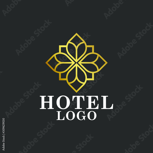 abstract luxury hotel logo design sign illustration symbol vector icons badge graphic company business text branding gold gradient color expensive look simple minimalist flower