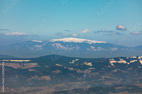 Babia Hora peak with snowy top, view rom Low Tatras, Slovakia