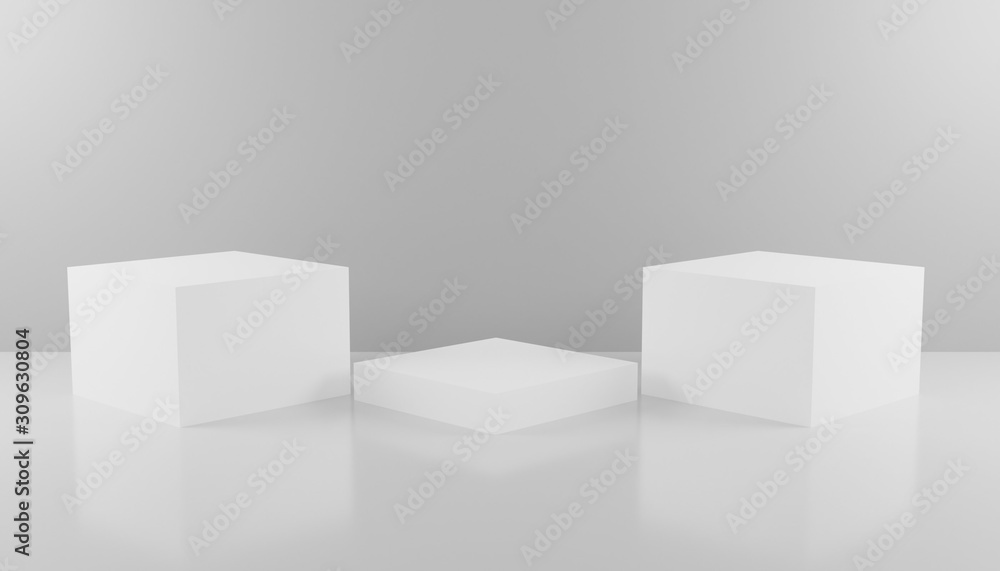Three Steps Cube Podium. White Platform Or Backdrop With Empty Space For Display. Web Pages Template For Vizualising Products Display Showcase. 3D rendering Three Steps Cube Podium. White Platform Or Backdrop With Empty Space For Display. Web Pages Template For Vizualising Products Display Showcase. 3D rendering
