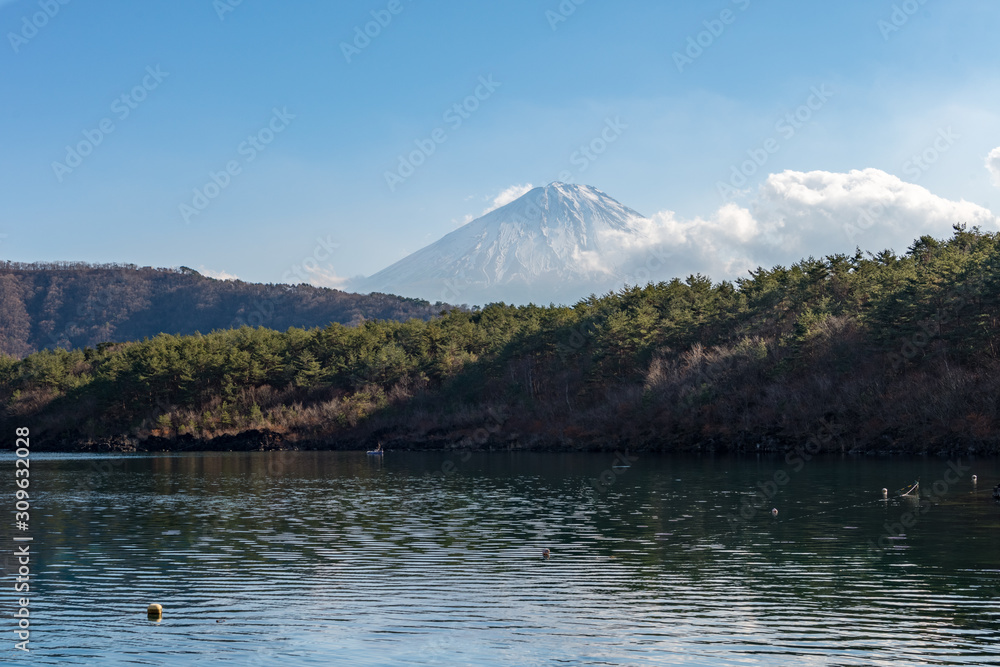 Der Fuji über dem Saiko See