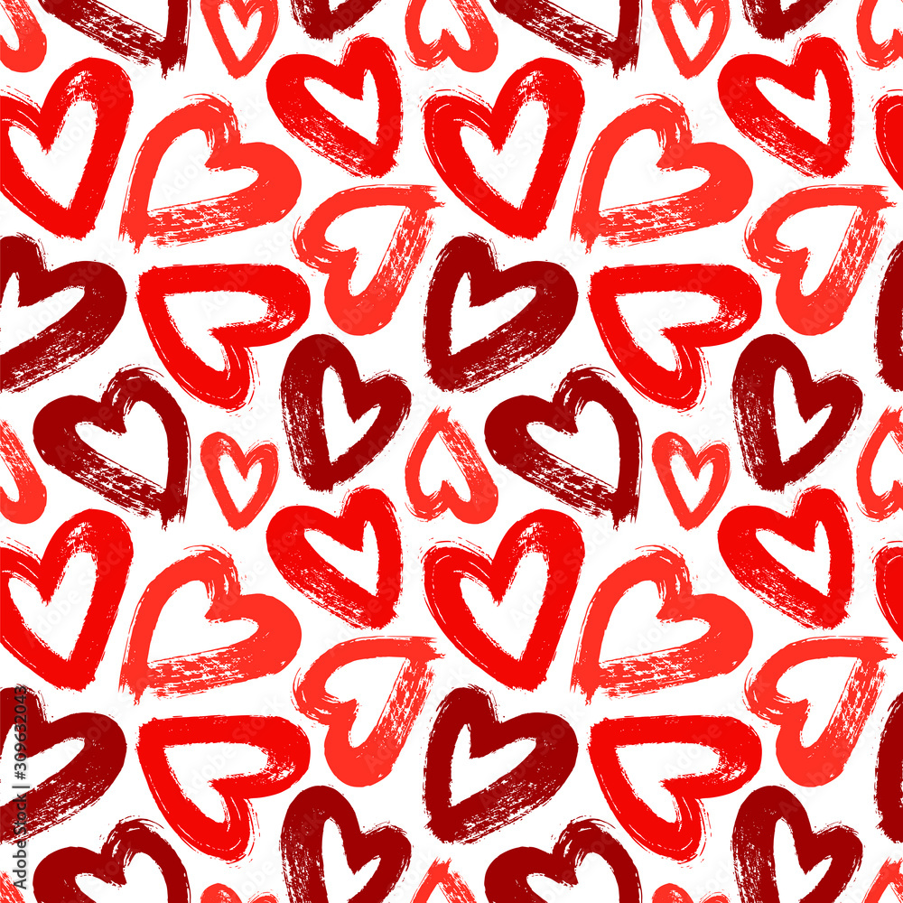 Seamless vector pattern with hand drawn red hearts. Seamless vector pattern with hand drawn red hearts.