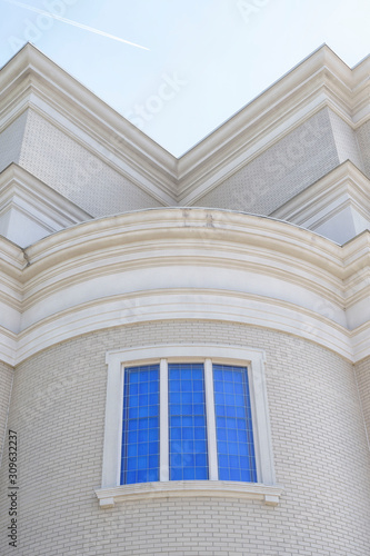 Traditional building brick perspective curves and angles over blue sky backgound, Bowling Green Kentucky, USA
