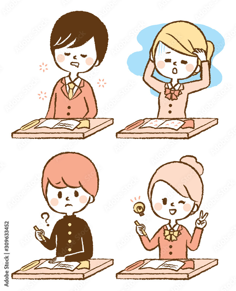 Illustration set of students studying Illustration set of students studying
