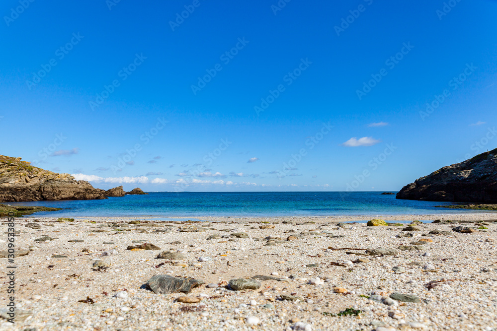 landscape beach rocks cliffs shores at Belle Ile en Mer at the point of foals in Morbihan