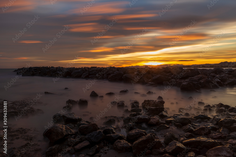 Obraz premium Nice sunset on a beach of la renega, Oropesa