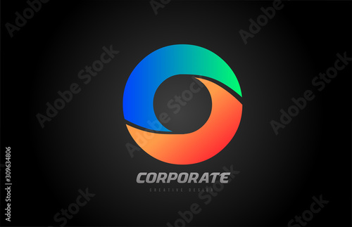 blue orange letter O alphabet logo design icon for company