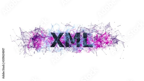 XML programming language concept with colorful plexus design. Software technology looped animation. Online and offline courses of coding. Website development, front end engineering design. photo