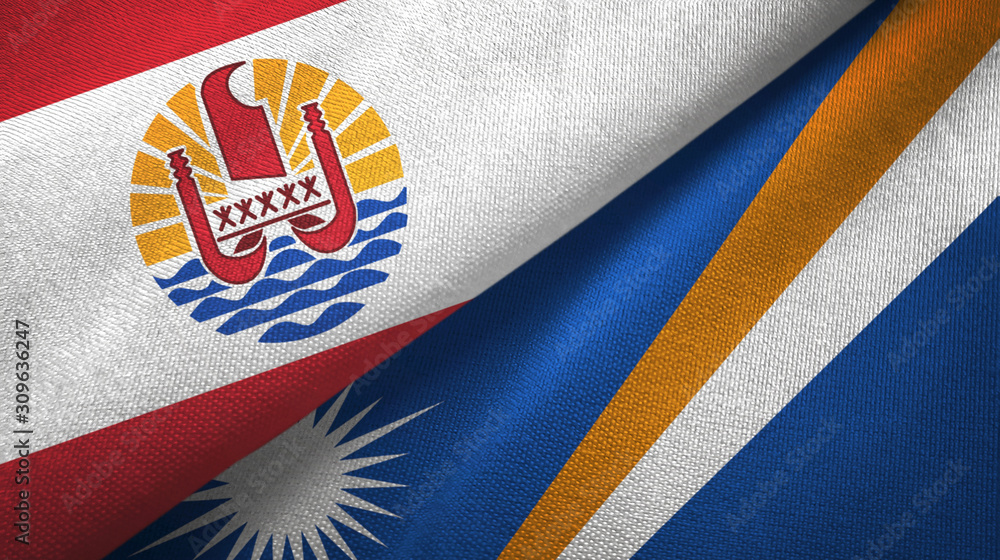 French Polynesia and Marshall Islands two flags textile cloth, fabric texture French Polynesia and Marshall Islands two flags textile cloth, fabric texture