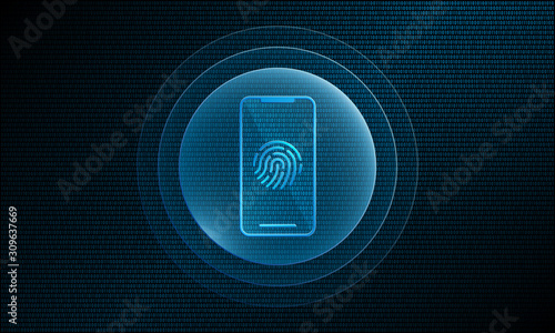 Phone fingerprint in digital sphere with pulse effect technology