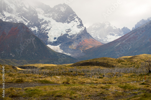 The Torres del Paine mountains in autumn  Torres del Paine National Park  Chile