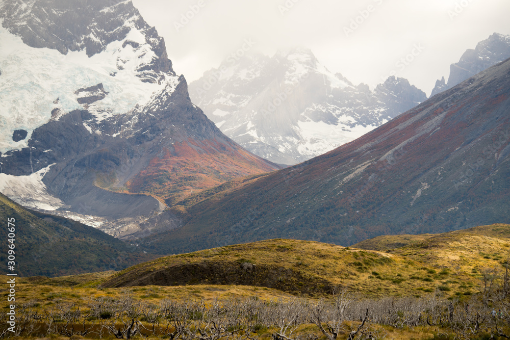 The Torres del Paine mountains in autumn, Torres del Paine National Park, Chile