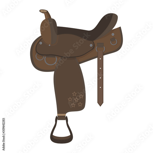 The brown saddle is isolated on white background.