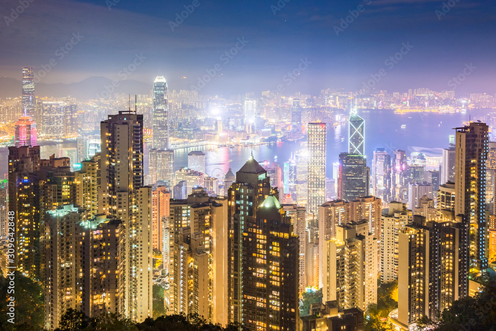 Hong Kong Skyline at night. China Hong Kong Skyline at night. China