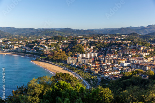 Fototapeta Naklejka Na Ścianę i Meble -  Aerial view of the San Sebastian coastal city, Spain