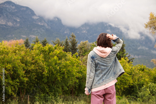 girl and mountain view in Kemer