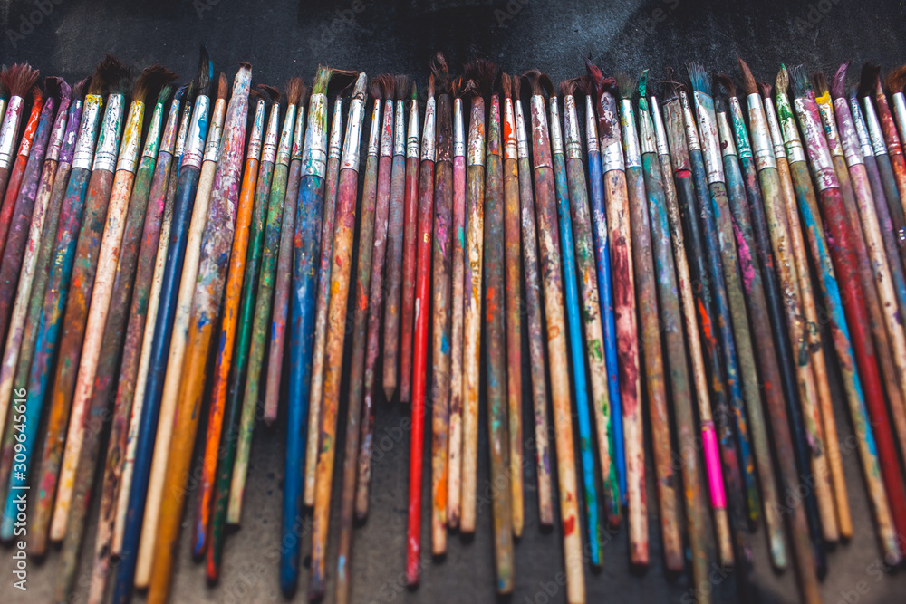 old brushes on the table old brushes on the table