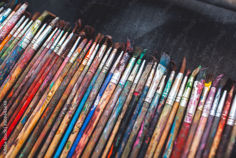 old brushes on the table old brushes on the table
