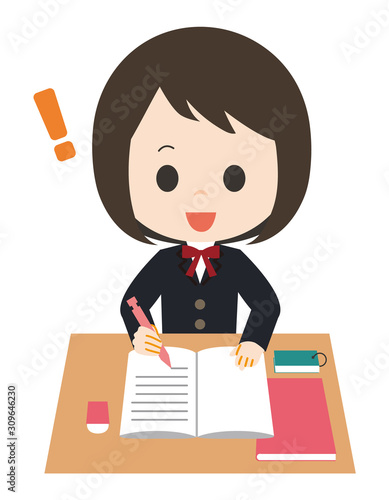 女の子　学生　ひらめき　勉強