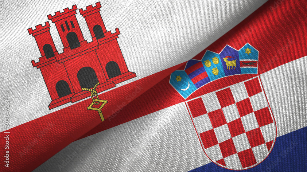 Fototapeta premium Gibraltar and Croatia two flags textile cloth, fabric texture