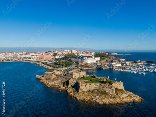Aerial view of A Coruna and Castle of San Anton in Galicia photo