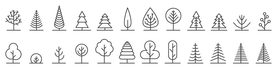 Big set of minimal trees linear icons - vector